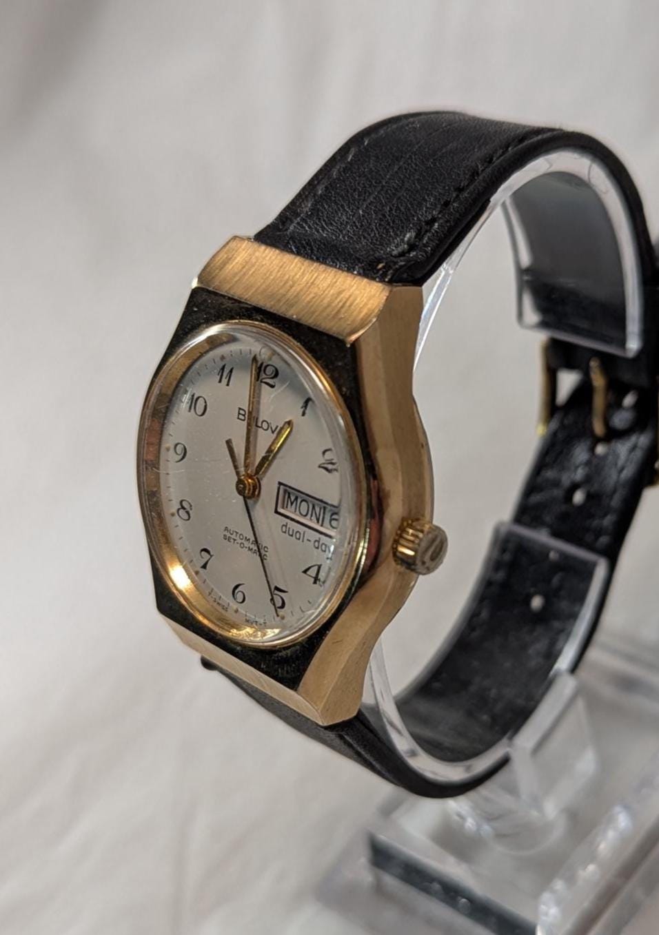 1977 Bulova Set-a-Matic Automatic Man's Swiss Watch Retro 70s Gold Tone Style