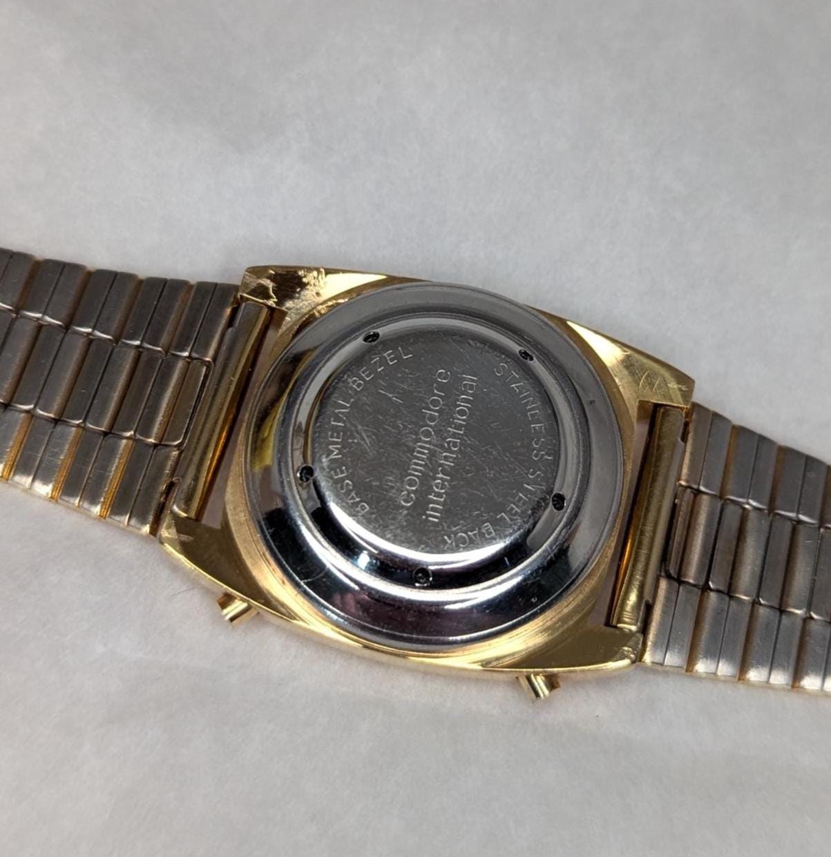 Rare 1979 Commodore Snooze Alarm LCD Digital Men's Watch - Vintage Gold Tone
