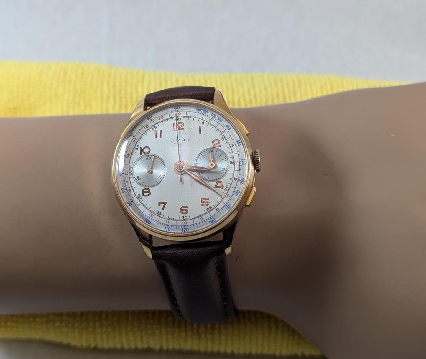 Rare Gold Swiss Charles Nicolet Chronograph Men's Watch 1950s 17 Jewel Landeron 51 Movement