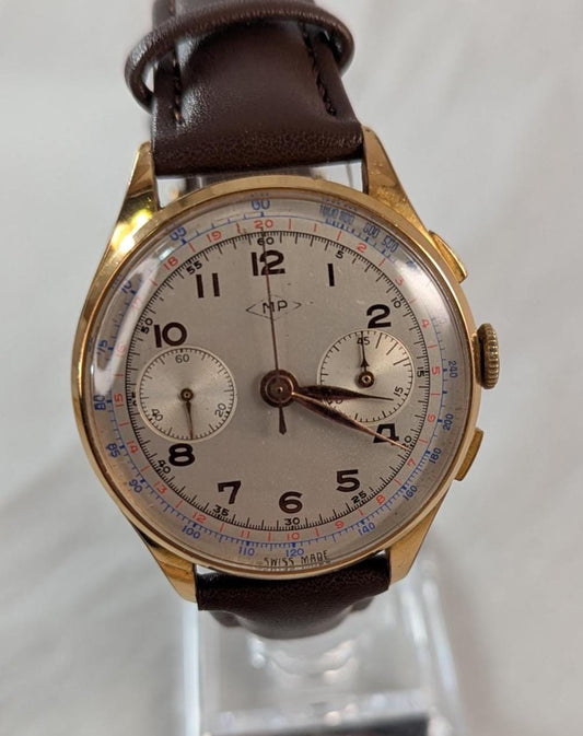 Rare Gold Swiss Charles Nicolet Chronograph Men's Watch 1950s 17 Jewel Landeron 51 Movement