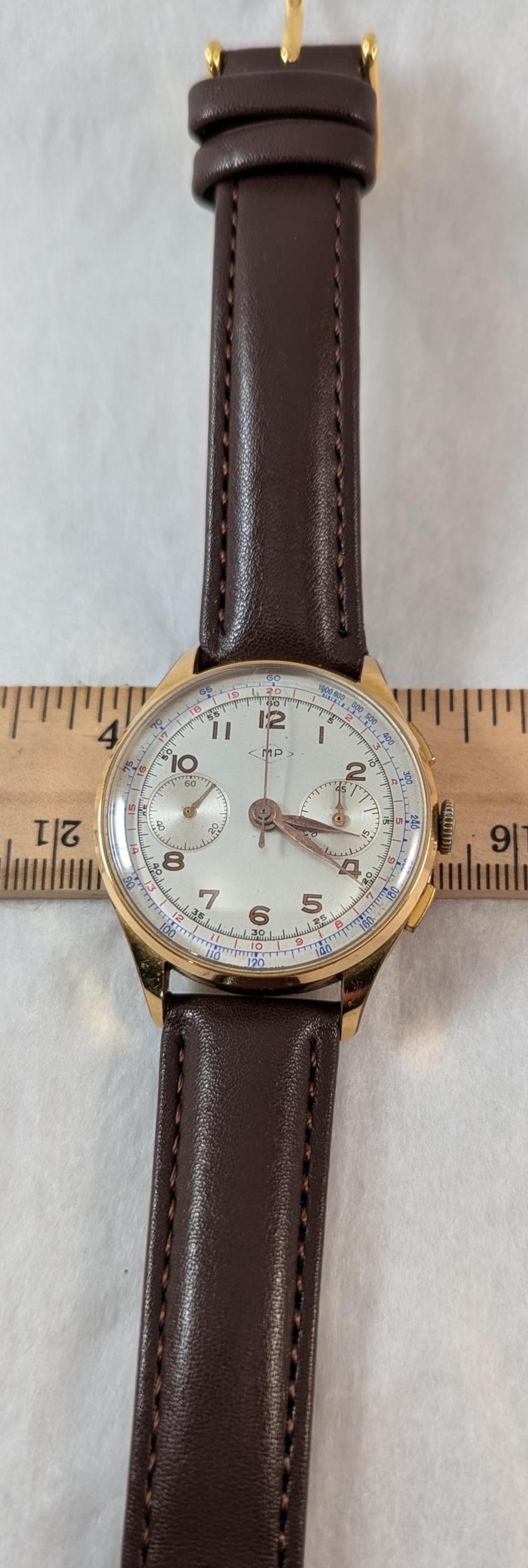 Rare Gold Swiss Charles Nicolet Chronograph Men's Watch 1950s 17 Jewel Landeron 51 Movement