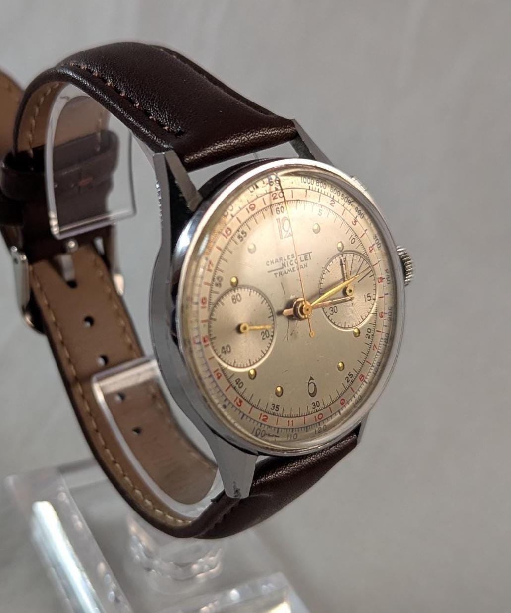 Working 1950s Charles Nicolet Tramelan Chronograph Men's Watch Landeron Calibre 39 Movement
