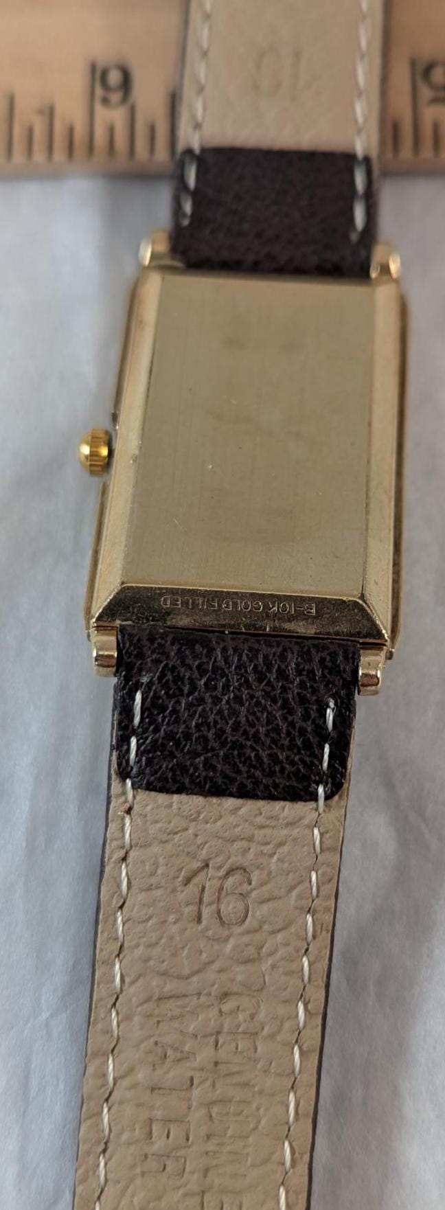 Retro 1930s Bulova Men's Watch 10KT Rolled Gold Bezel, Quartz Movement, Leather Band