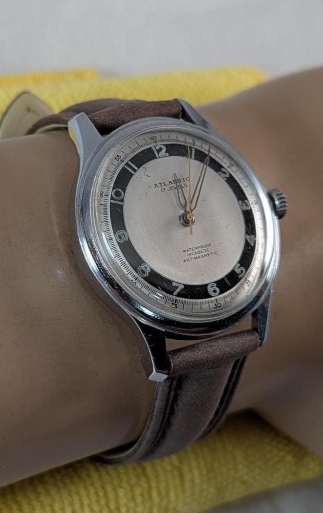 1960s Atlantic Super Swiss Men's Watch Retro Style New Band Manual Wind