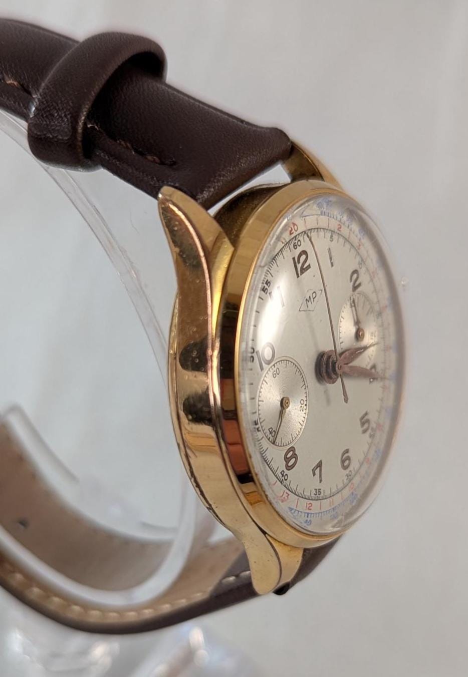 Rare Gold Swiss Charles Nicolet Chronograph Men's Watch 1950s 17 Jewel Landeron 51 Movement