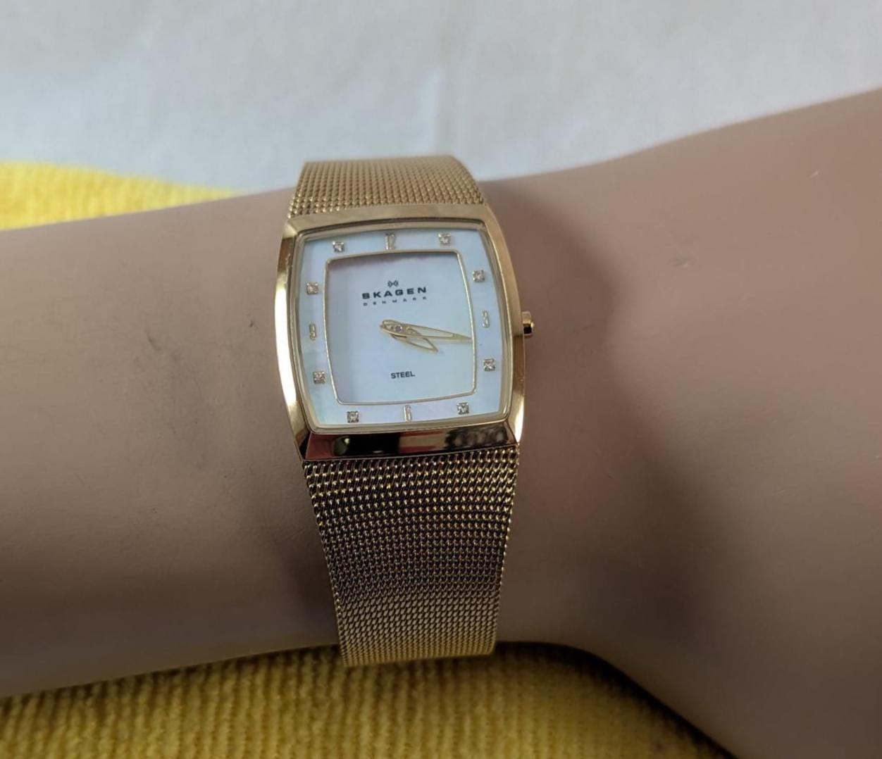 Skagen Analog Steel Ladies Watch Mother of Pearl Crystal Dial Working New Battery