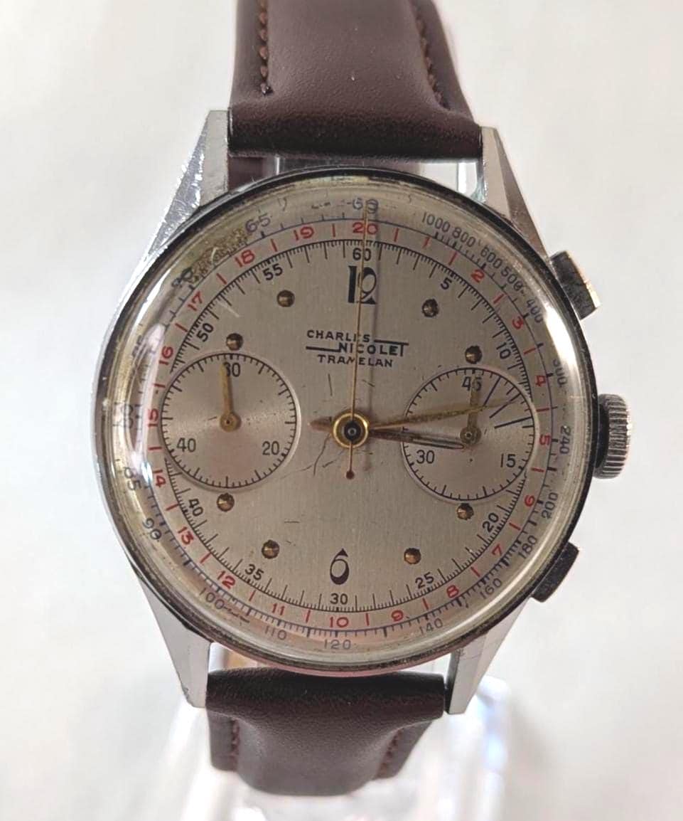 Working 1950s Charles Nicolet Tramelan Chronograph Men's Watch Landeron Calibre 39 Movement