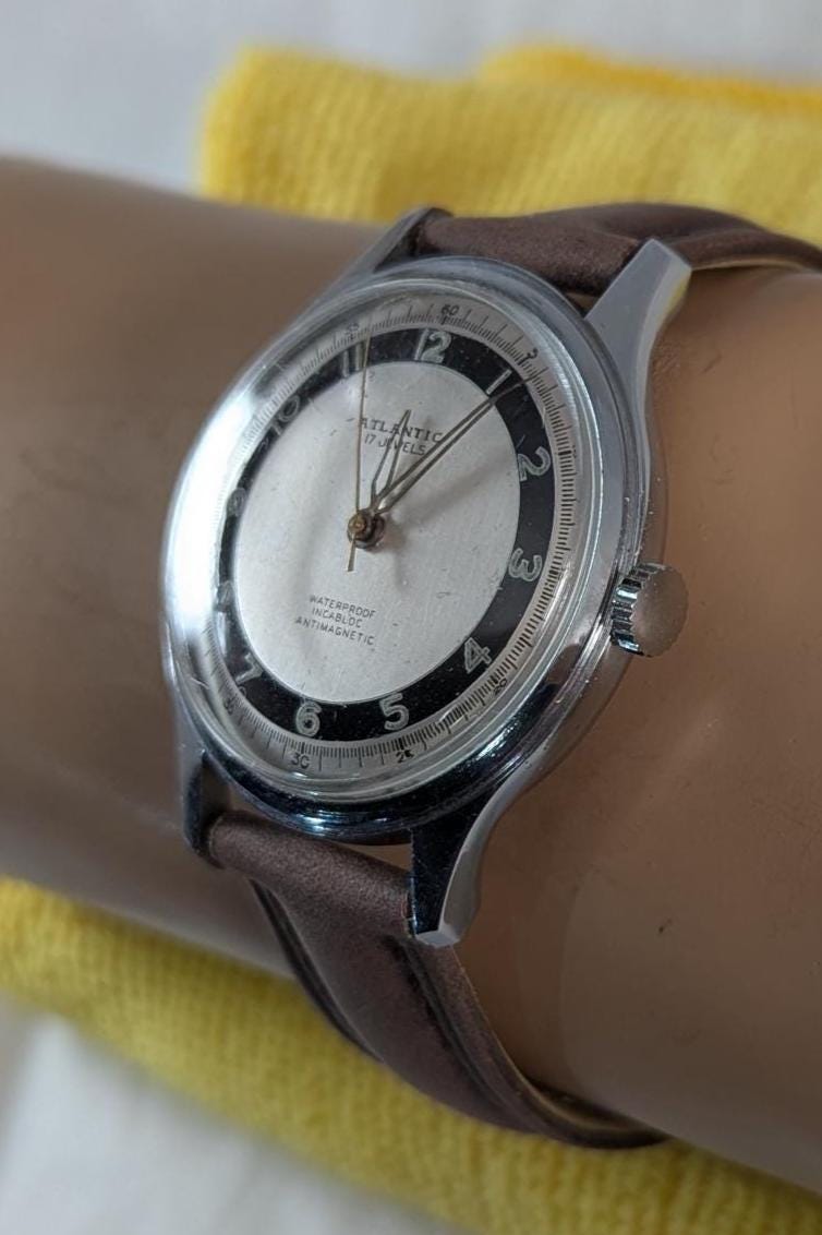 1960s Atlantic Super Swiss Men's Watch Retro Style New Band Manual Wind